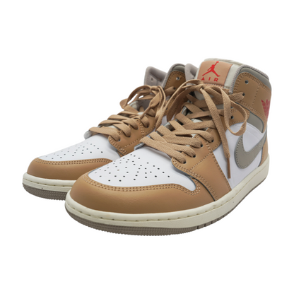 Jordan 1 Mid Rattan White College Grey High-Top Athletic Shoes