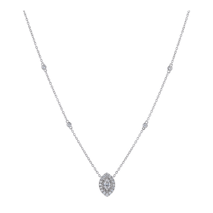 14K White Gold Diamond Station Necklace