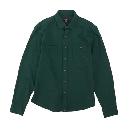 Green Solid Long Sleeve Button Down