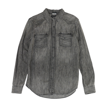 Gray Solid Long Sleeve Button Down