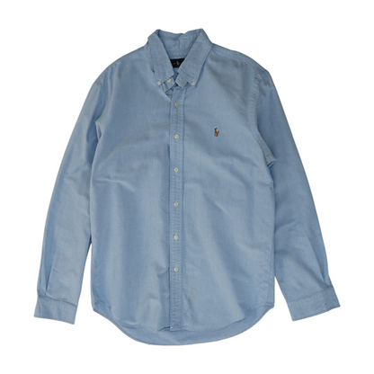 Blue Solid Long Sleeve Button Down