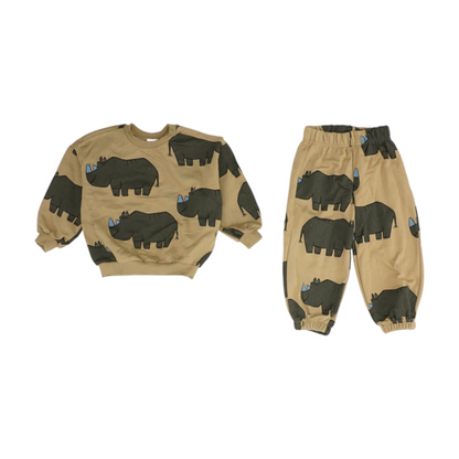 Brown Graphic Long Sleeve Set