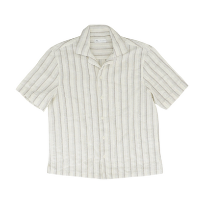 Ivory Striped Short Sleeve Button Down