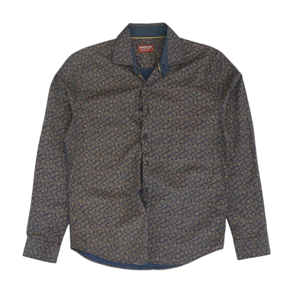Navy Paisley Long Sleeve Button Down