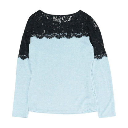 Blue Color Block Knit Top