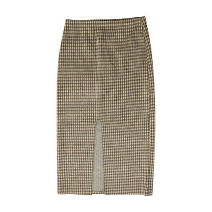 Beige Check Midi Skirt