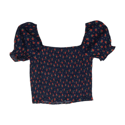 Navy Floral Short Sleeve Blouse