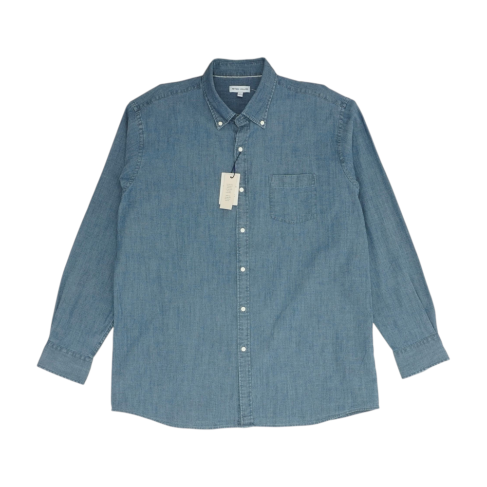 Blue Solid Long Sleeve Button Down