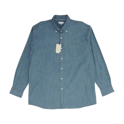 Blue Solid Long Sleeve Button Down