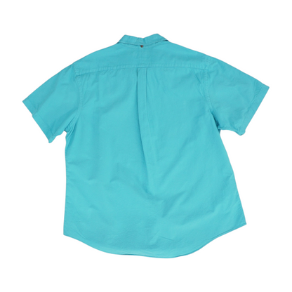 Blue Solid Short Sleeve Button Down