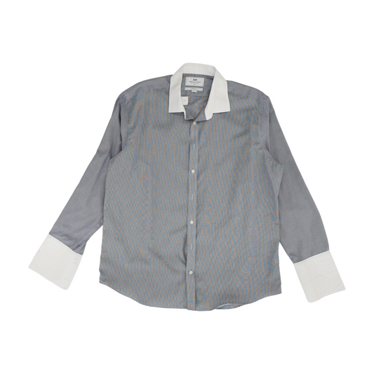 Navy Houndstooth Long Sleeve Button Down