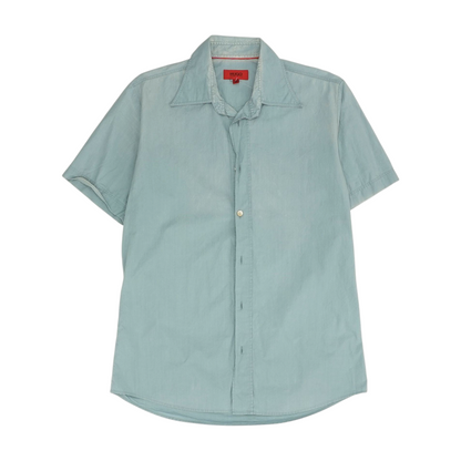 Blue Solid Short Sleeve Button Down