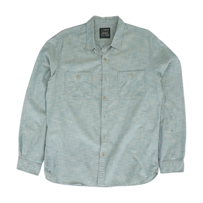 Blue Solid Long Sleeve Button Down