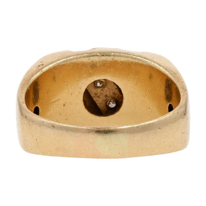1 1/3 Ct 14K Gold Channel Set Round Diamond Square Top Signet Ring