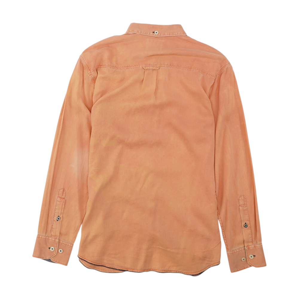 Orange Solid Long Sleeve Button Down