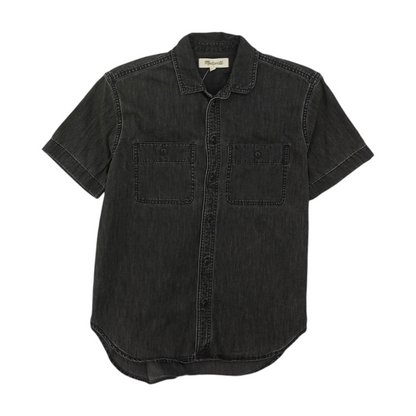 Black Solid Short Sleeve Button Down