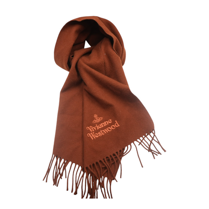 Burnt Orange Embroidered Wool Scarf