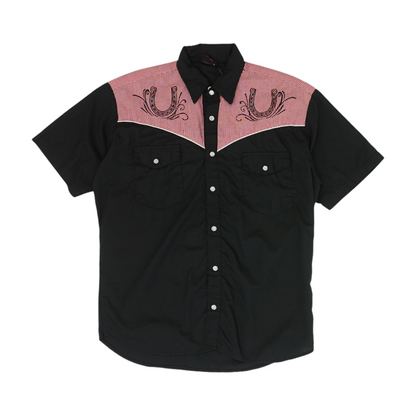 Black Color Block Short Sleeve Button Down