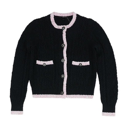 Spring 2024 Pink-Black Cotton-Cashmere Blend CC Button Front Cardigan