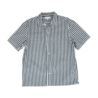 Navy Striped Short Sleeve Button Down