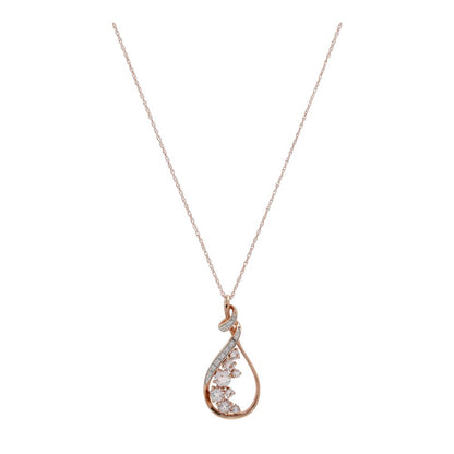 10K Rose Gold Pear Shape With Morganite and Diamond Accents Pendant Necklace