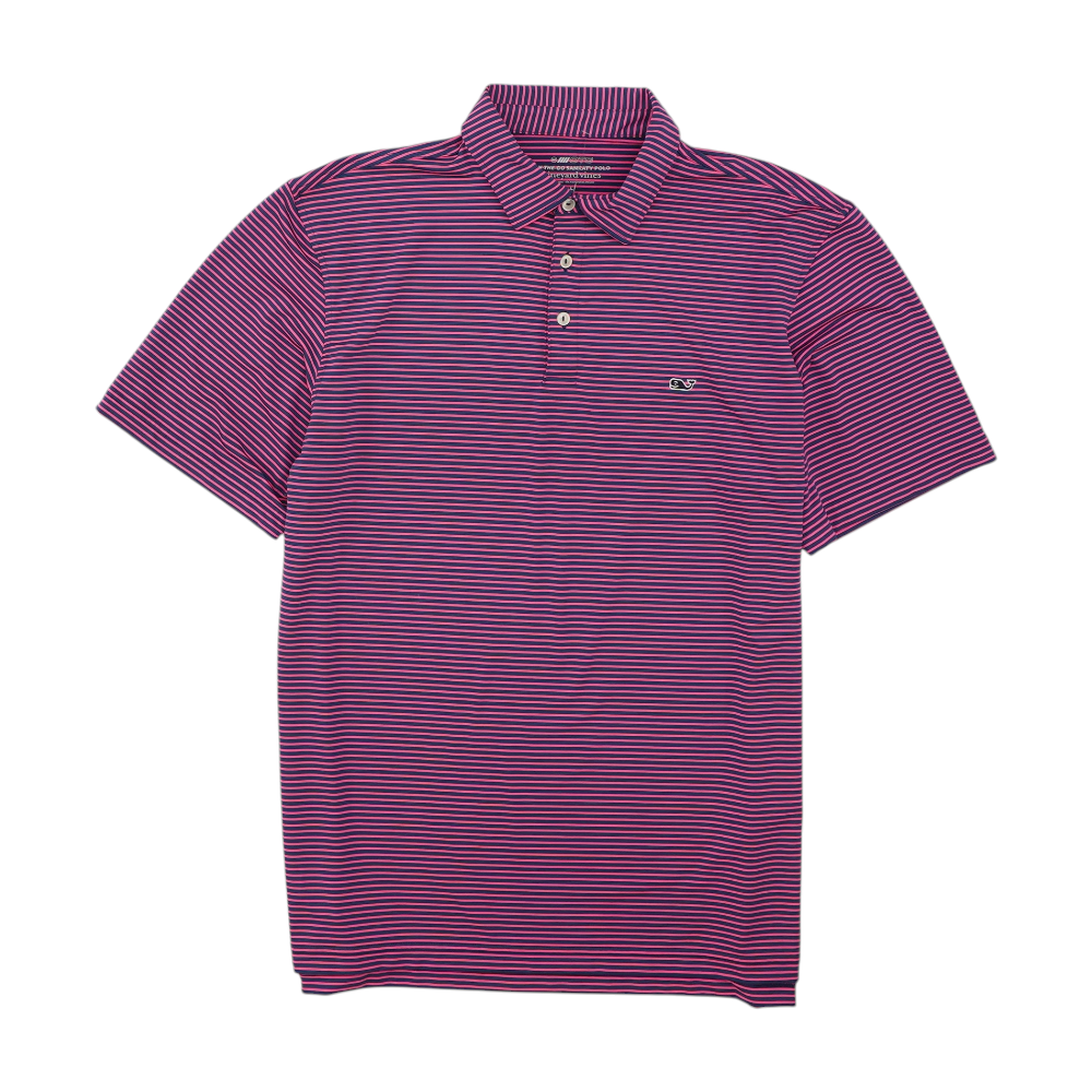 Navy Striped Short Sleeve Polo