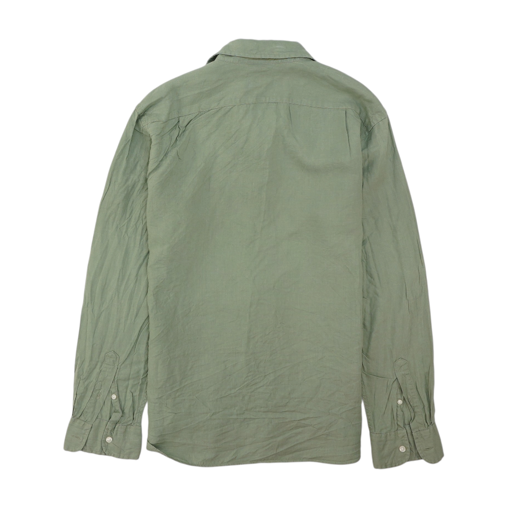 Green Solid Long Sleeve Button Down