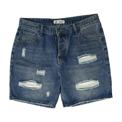 Blue Plus Size Solid Denim Shorts