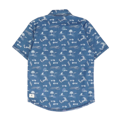 Navy Graphic Short Sleeve Button Down