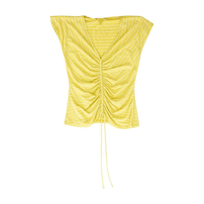 Yellow Striped Short Sleeve Blouse