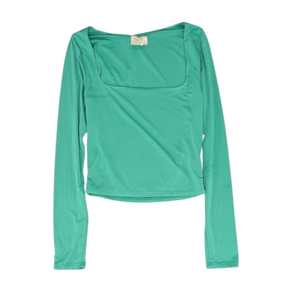 Green Solid Long Sleeve Blouse