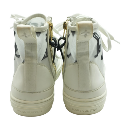 White and Black Mesh and Leather High-Top LV Sneakers