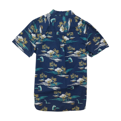 Blue Graphic Short Sleeve Button Down