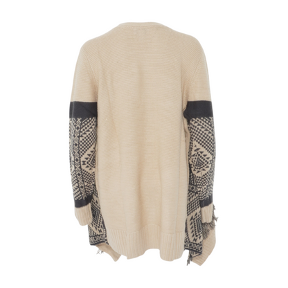 Beige Abstract Cardigan Sweater