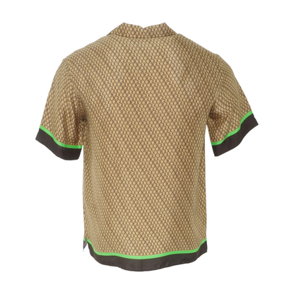 Tan All-Over Print Logo Silk Bowling Shirt