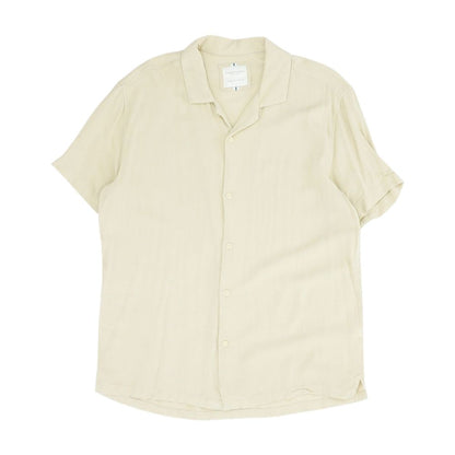 Beige Solid Short Sleeve Button Down