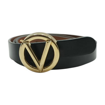 Black Thin V-Logo Leather Belt
