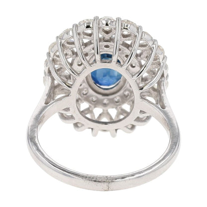 1 3/4 Ct 18K White Gold Oval Sapphire Center With Diamond Halo Cocktail Ring
