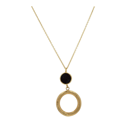 14K Yellow Gold Druzy Quartz Pendant Necklace