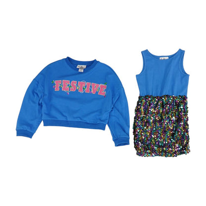Blue 2pc Sequin Dress Set