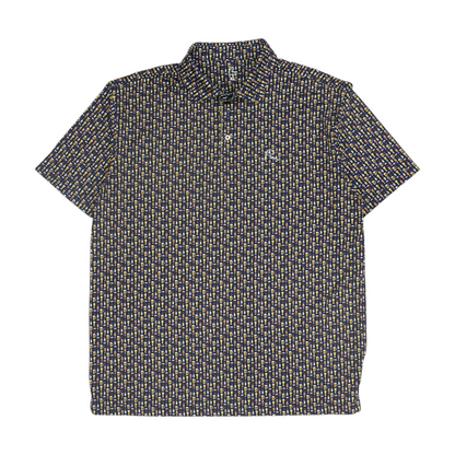 Navy Print Short Sleeve Polo