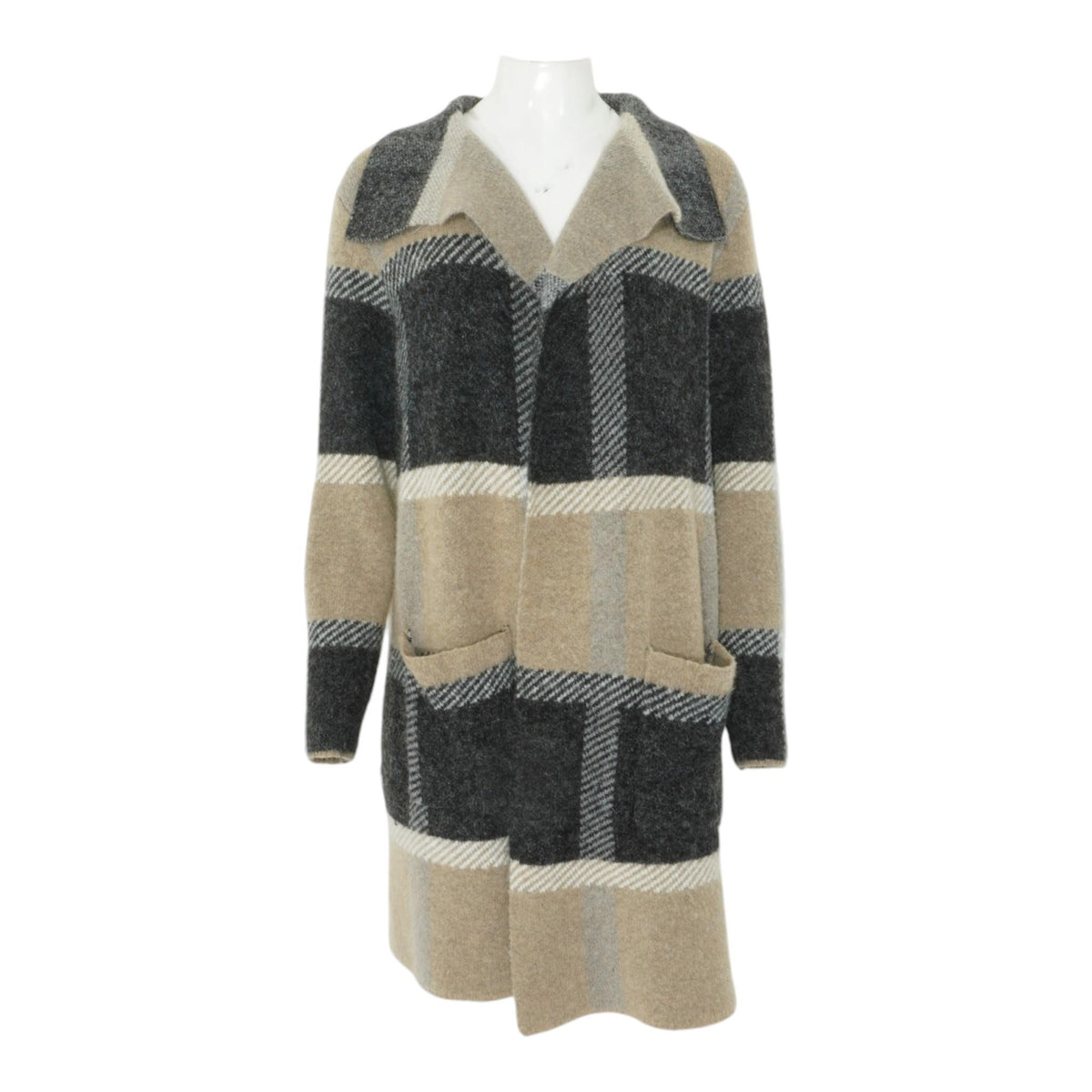 Gray Plaid Cardigan Sweater