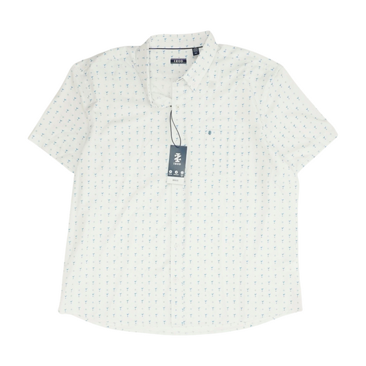 White Print Short Sleeve Button Down