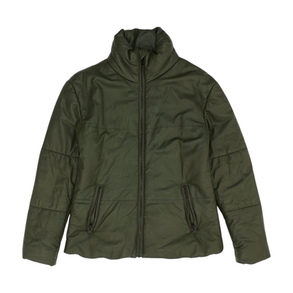 Green Solid Leather Jacket