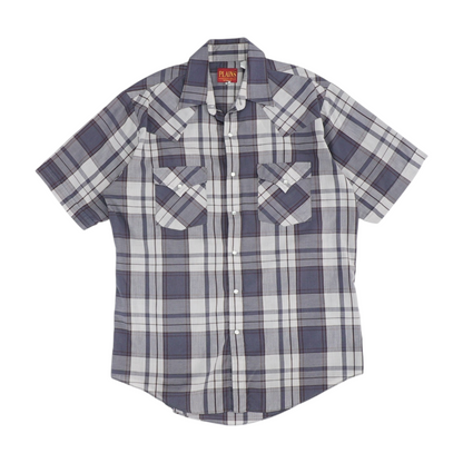 Vintage Gray Plaid Short Sleeve Button Down