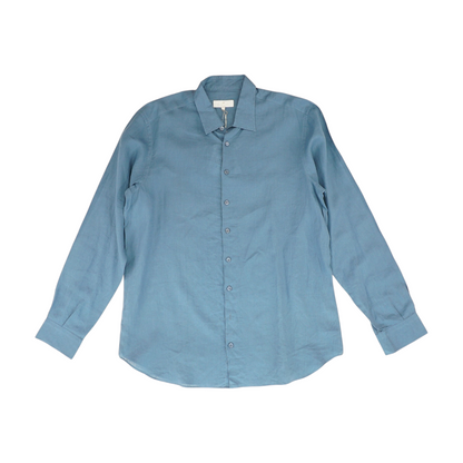 Blue Solid Long Sleeve Button Down