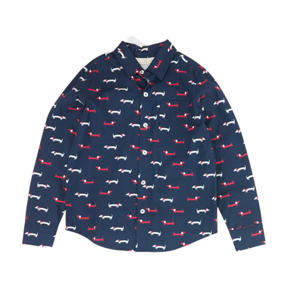 Navy Graphic Long Sleeve Button Down