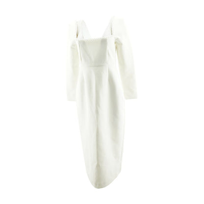 White Solid Midi Dress