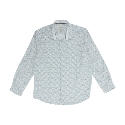 White Print Long Sleeve Button Down