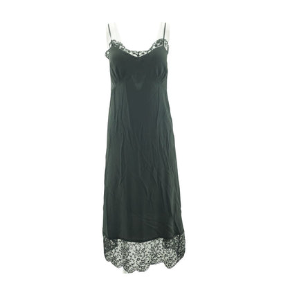 Floral Lace-Trim Black Slip Dress